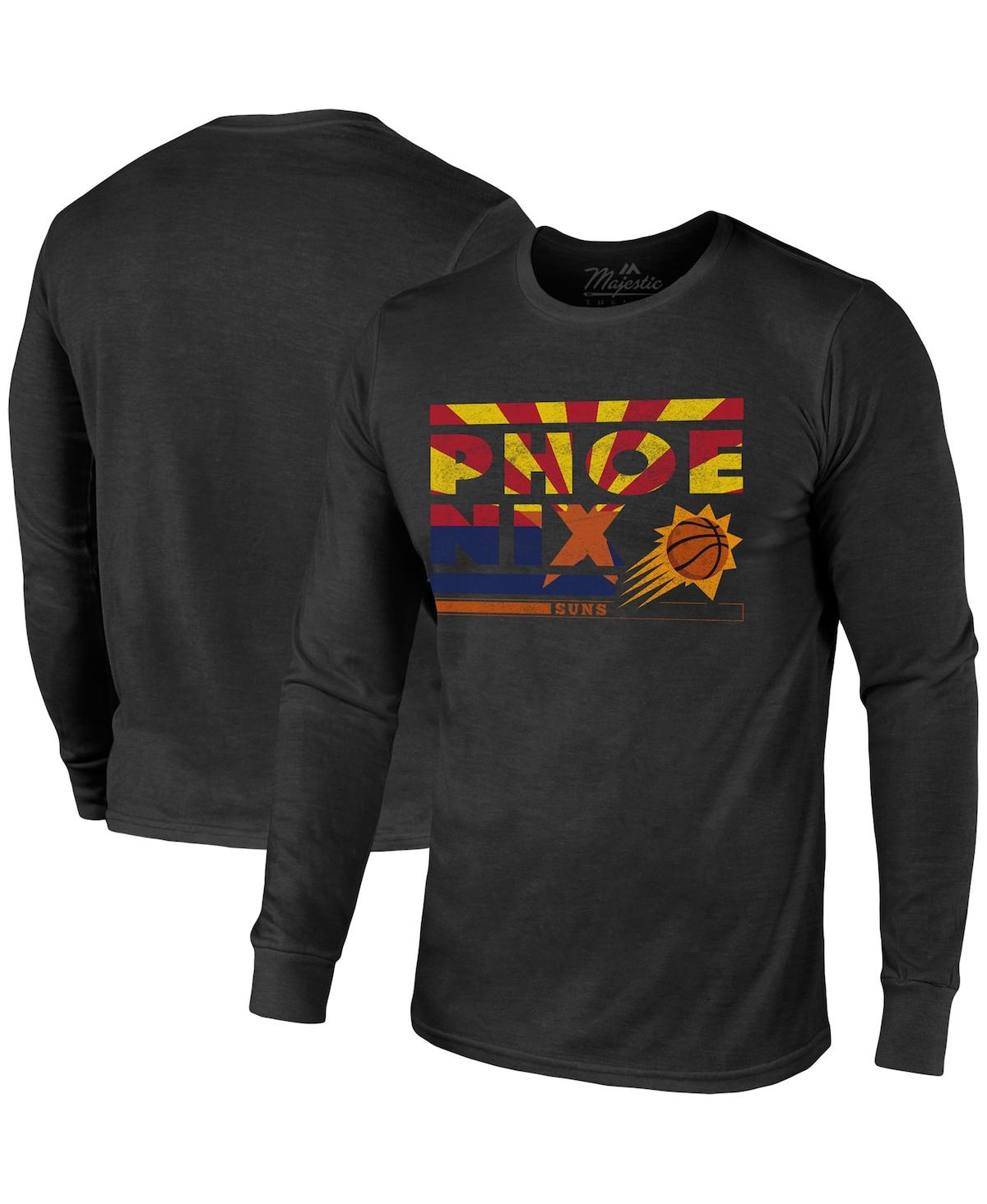 Majestic Men's  Threads Black Phoenix Suns City And State Tri-blend Long Sleeve T-shirt In Black
