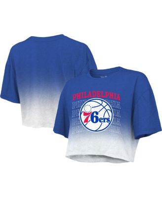 Women's Threads Royal and White Philadelphia 76ers Repeat Dip-Dye Cropped T-shirt