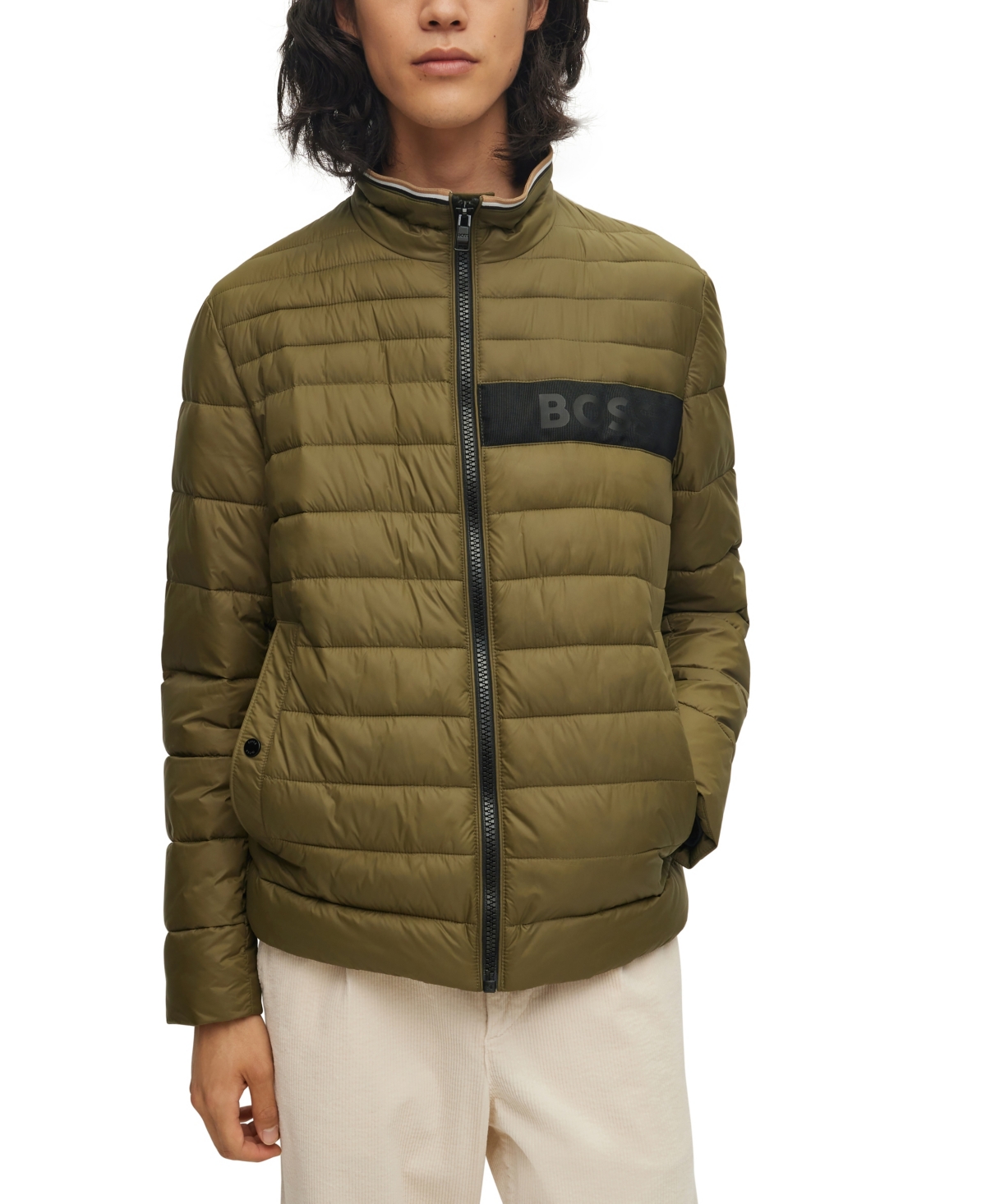 BOSS - Water-repellent hooded jacket with monogram jacquard