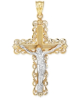 Crucifix Filigree Pendant in 14k Two-Tone Gold - Yellow Gold