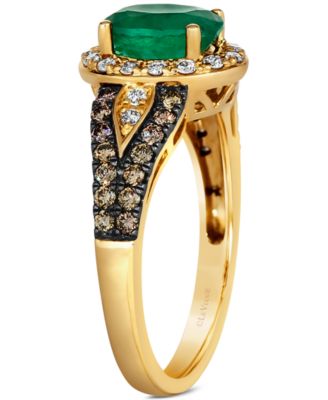 Emerald (7/8 ct. t.w.) & Diamond (1/2 ct. t.w.) Halo Ring in 14k Gold