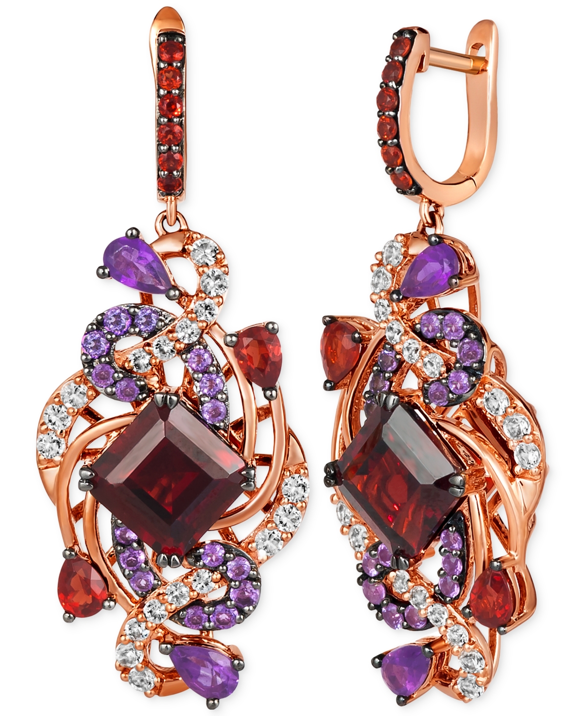 Le Vian Crazy Collection Multi-gemstone Cluster Drop Earrings (9 Ct. T.w.) In 14k Rose Gold In Garnet
