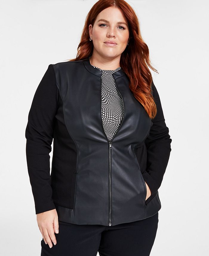 Alfani Plus Size MixedMedia Jacket, Created for Macy's Macy's