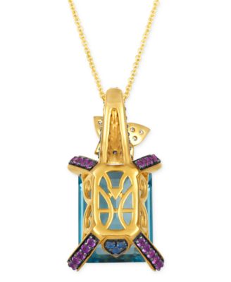 Crazy Collection&reg; Multi-Gemstone (12-1/2 ct. t.w.) & Diamond (1/10 ct. t.w.) Butterfly 20" Adjustable Pendant Necklace in 14k Gold