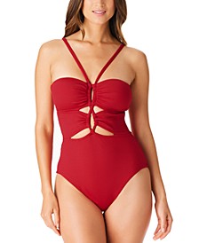 Women's Ribbed Front-Cutout Swimsuit, Created for Macy's