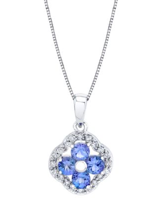Macy's - Tanzanite (1 ct. t.w.) & Diamond (1/5 ct. t.w.) Flower Halo 18" Pendant Necklace in 14k White Gold