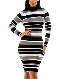 Juniors' Striped Mock-Neck Sweater Dress with Lurex
