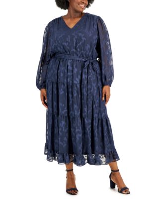 Taylor - Plus Size Burnout Chiffon Tiered Maxi Dress