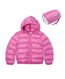 Toddler Girls Solid Packable Jacket with Bag, 2 Piece Set