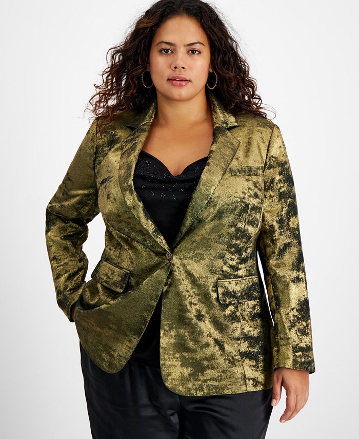 Bar III Plus Size Metallic Notched Collar OneButton Jacket, Created
