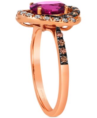 Raspberry Rhodolite (1-3/8 ct. t.w.) & Diamond (3/8 ct. t.w.) Halo Ring in 14k Rose Gold