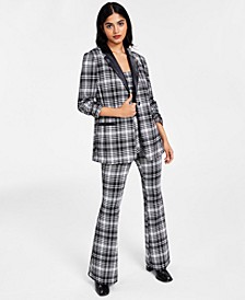 Women's Plaid Square-Neck Top, Plaid Blazer & Plaid Flare Pants, Created for Macy's