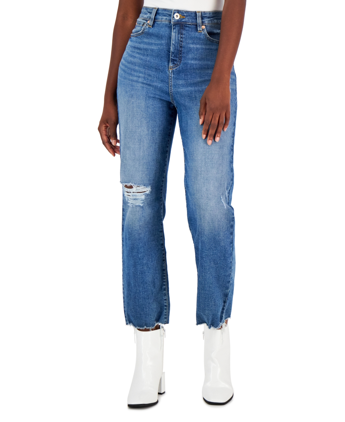 Inc International Concepts Women's High-Rise Distressed Straight-Leg Jeans, Created for Macy's