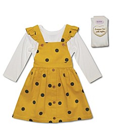 Toddler Girls T-shirt with Polka-Dot Corduroy Jumper and Tights