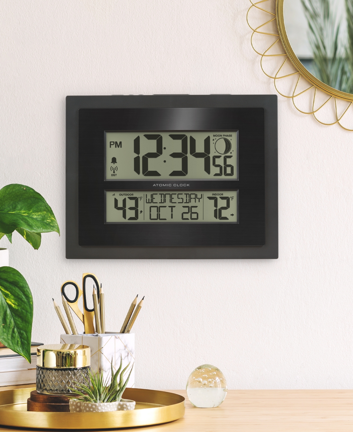 Shop La Crosse Technology 513-75624-int Digital Atomic Clock With Outdoor Temperature With Moon Phase In Black