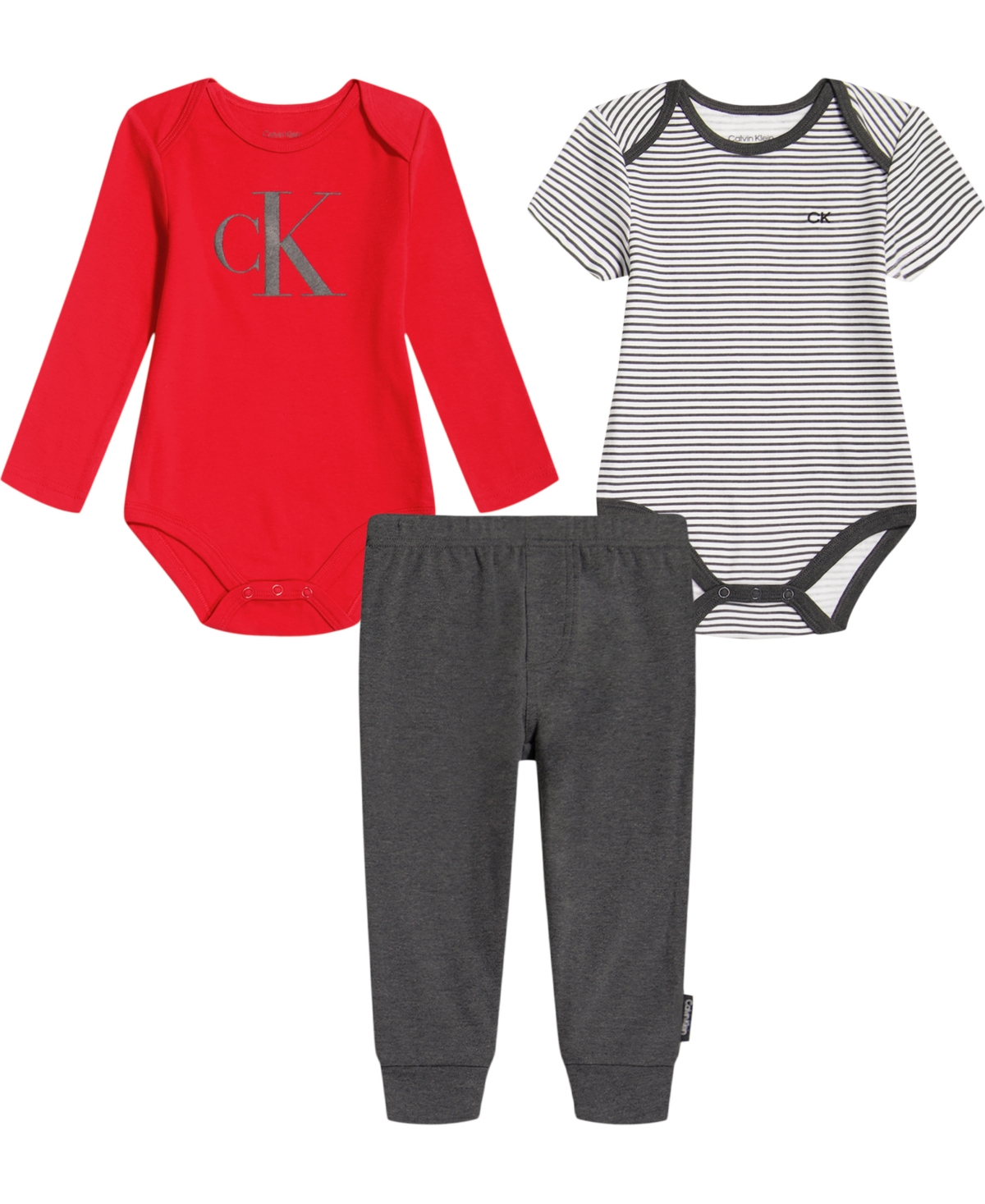 Calvin Klein Baby Boys Logo Printed Bodysuits And Joggers, 3 Piece Set In Gray