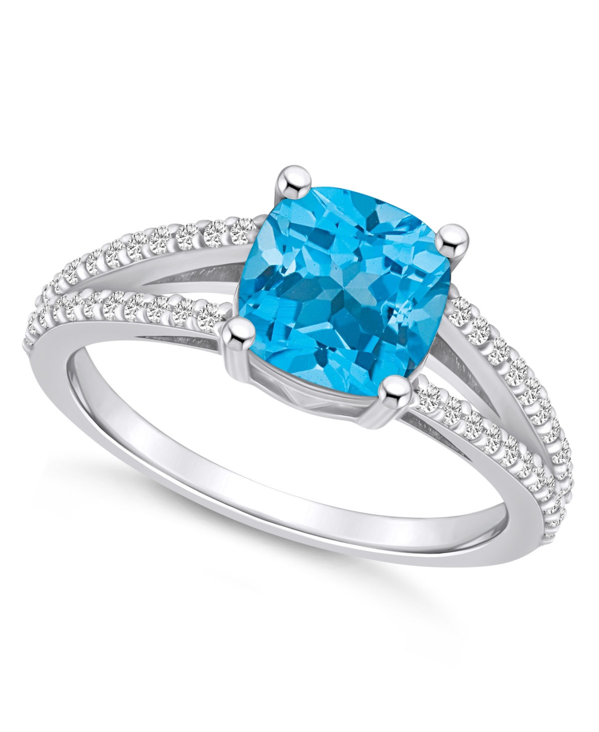 Macy's Blue Topaz And Diamond Accent Ring In 14k White Gold In Blue