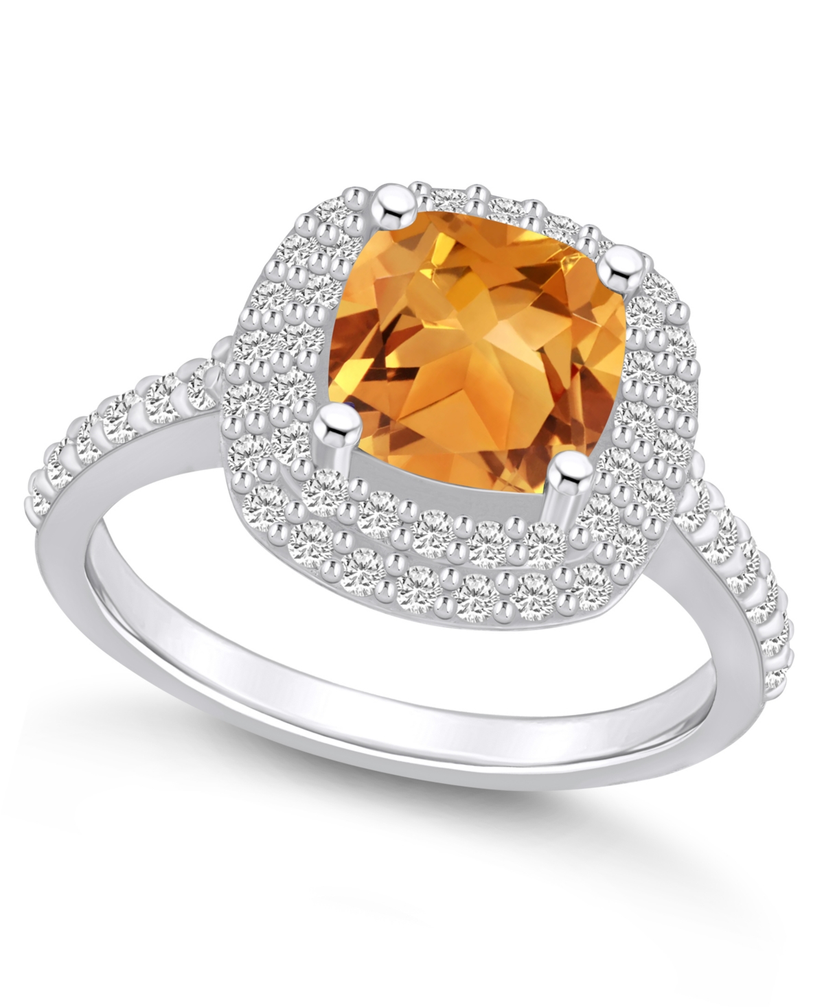 Macy's Citrine And Diamond Accent Halo Ring In 14k White Gold In Orange