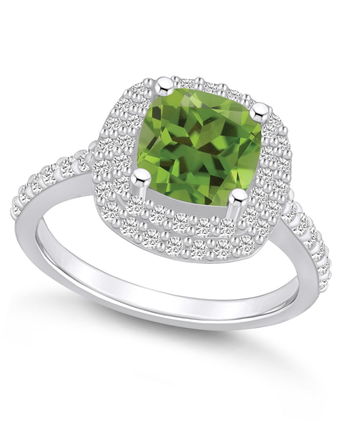 Macy's Peridot And Diamond Accent Halo Ring In 14k White Gold In Green