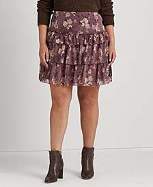 Plus-Size Floral Crinkle Georgette Miniskirt