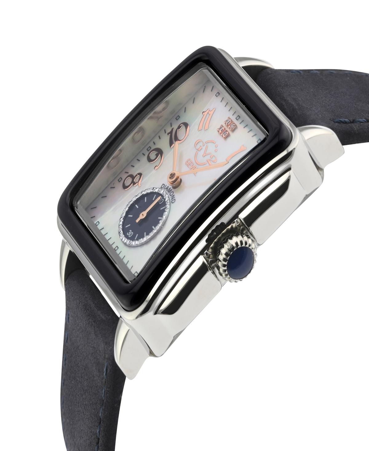 Gevril Women's Bari Enamel Swiss Quartz Italian Blue Leather Strap Watch 34mm - Silver-Tone