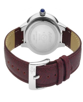 Women's Astor Swiss Quartz Burgundy Genuine Leather Strap Watch 40mm