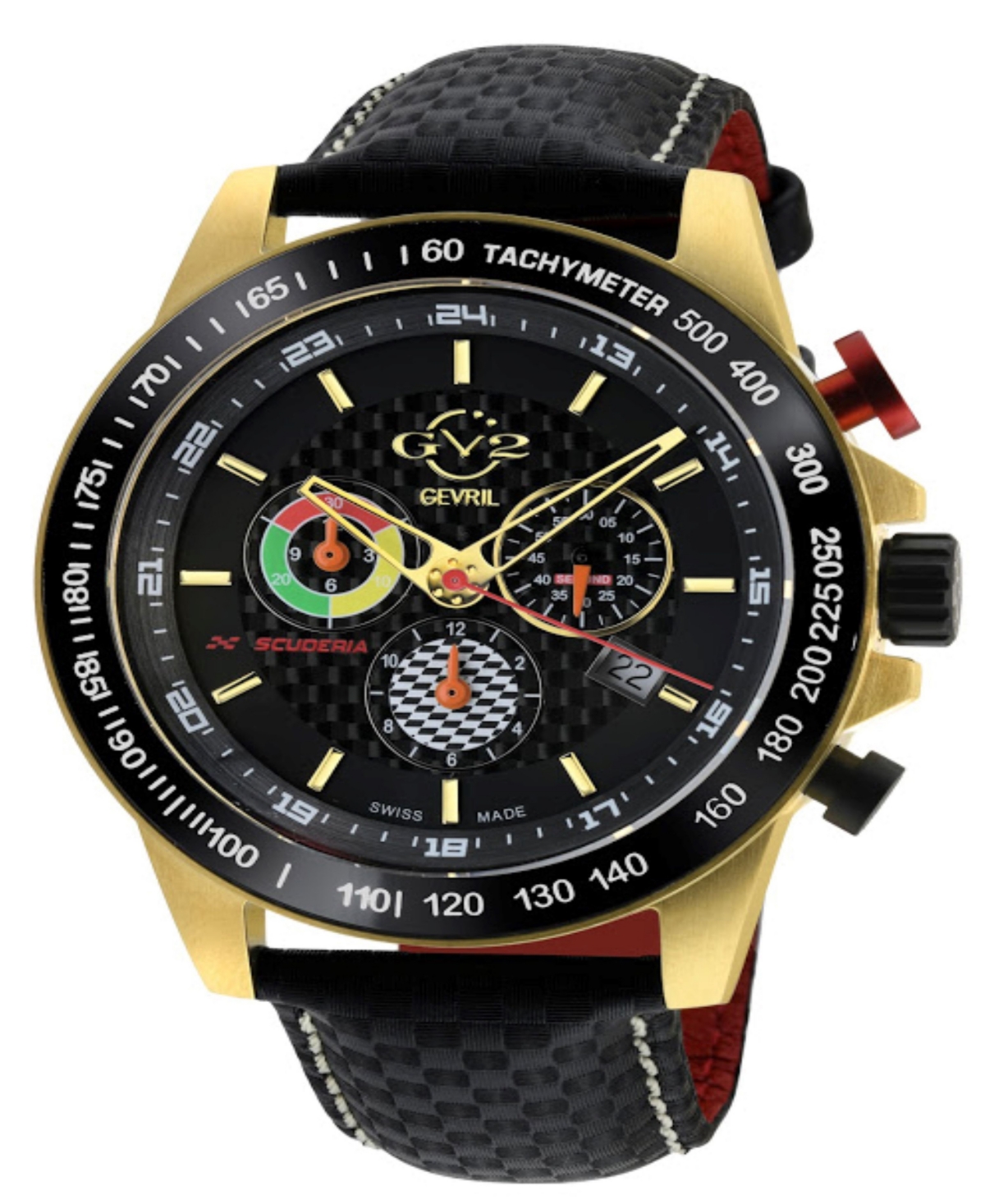 Men's Scuderia Swiss Quartz Italian Black Leather Strap Watch 45mm - Gold-Tone