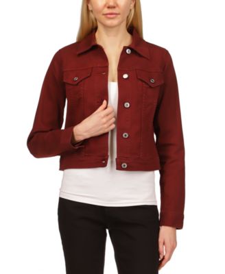 maroon colour denim jacket