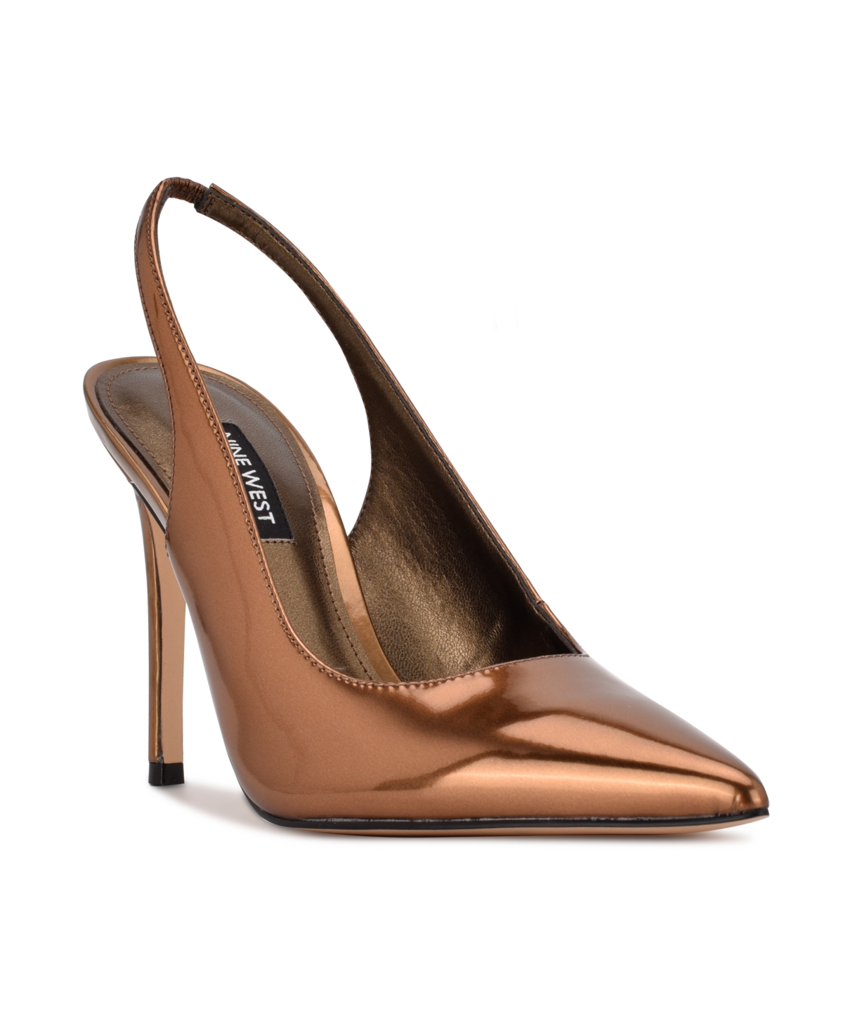 Shop Nine West Women's Feather Slingback Stiletto Pumps In Bronze Mirror Metallic