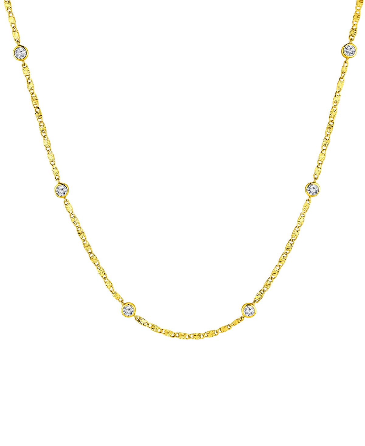Cubic Zirconia Diamond Cut Station Necklace - Gold Plated