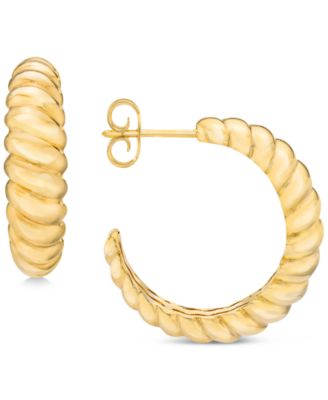 Italian Gold Polished Croissant Twist Small Hoop Earrings in 14k Gold ...