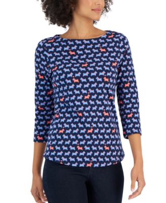 Charter Club - Women's Cotton Scottie-Print Boat-Neck Top