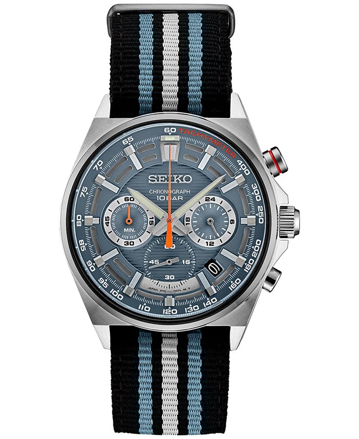 Seiko Men's Chronograph Essentials Black, Blue & Gray Striped