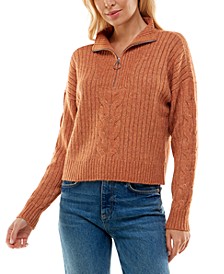 Juniors' Cable-Knit Zip Sweater