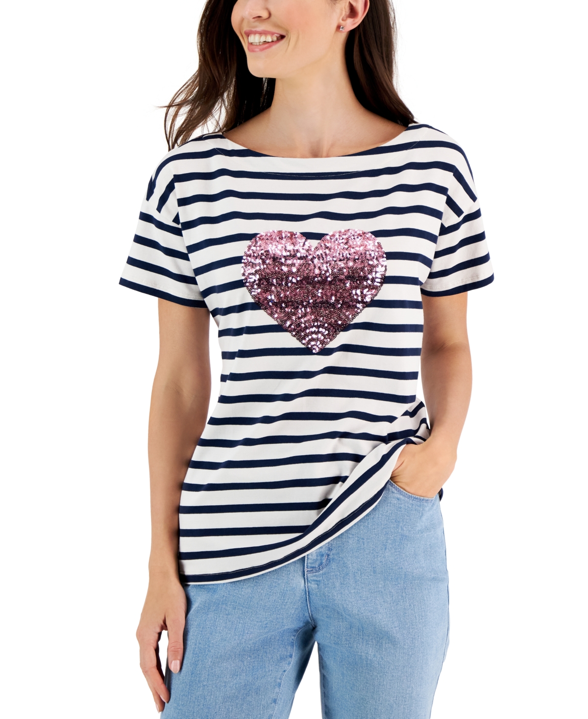 Charter Club Women's Striped Heart-Print Knit Top, Created for Macy's |  Smart Closet
