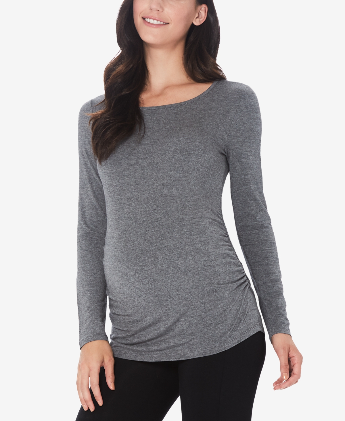 Cuddl Duds Women's Softwear With Stretch Maternity Long Sleeve Ballet Neck Top In Charcoal