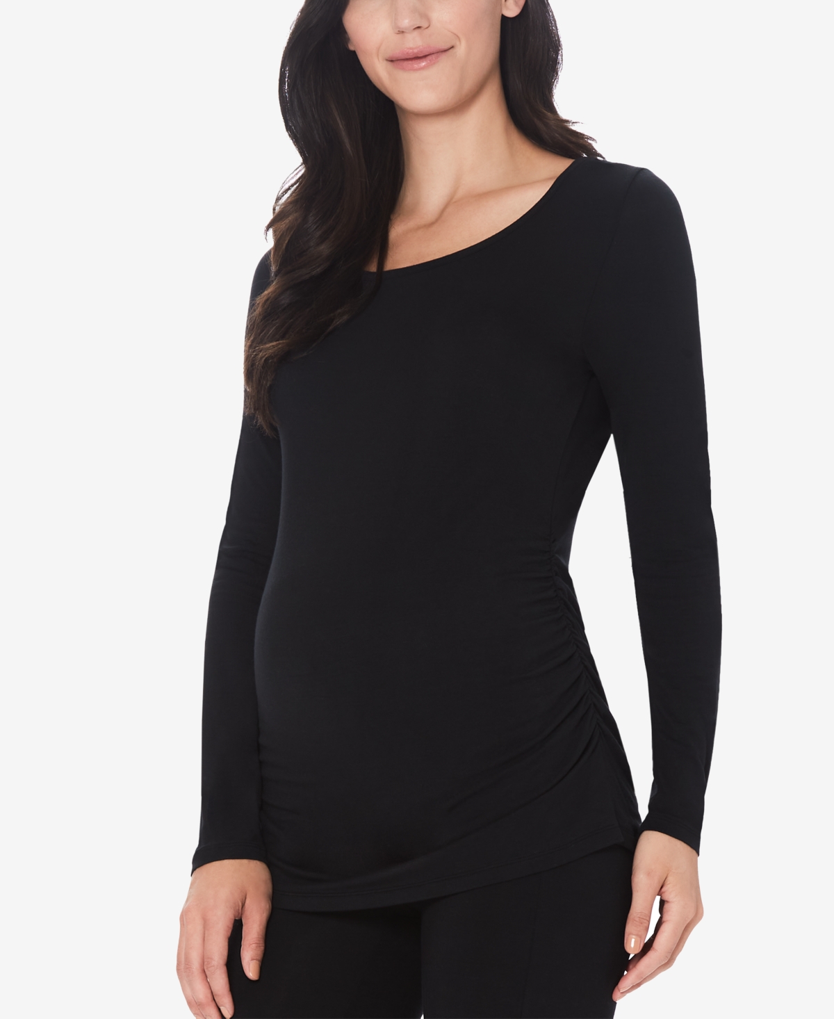 Shop Cuddl Duds Women's Softwear With Stretch Maternity Long Sleeve Ballet Neck Top In Black
