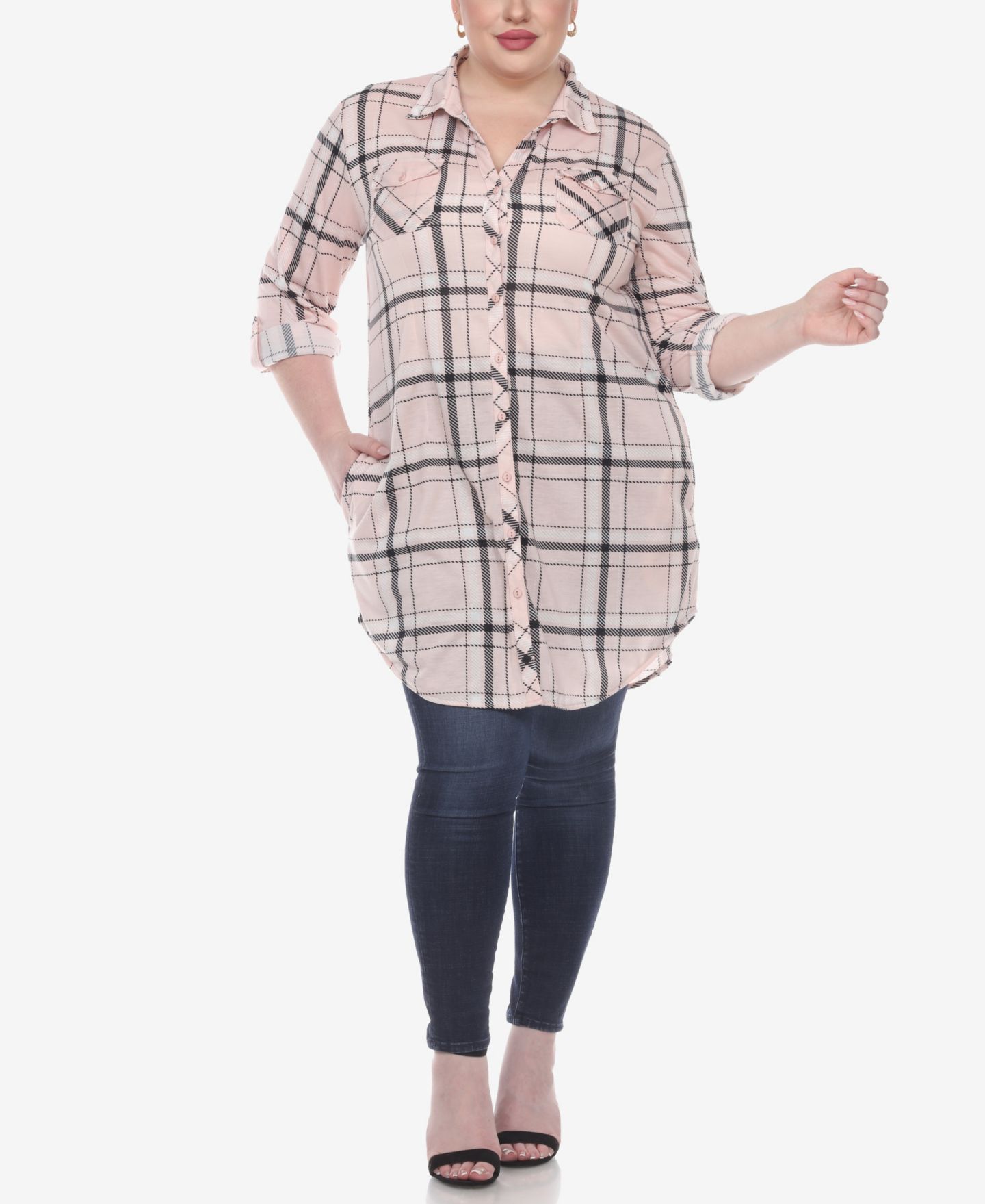 Женский топ White Mark Plus Size Plaid Tunic Top, цвет: Розовый — фото 3