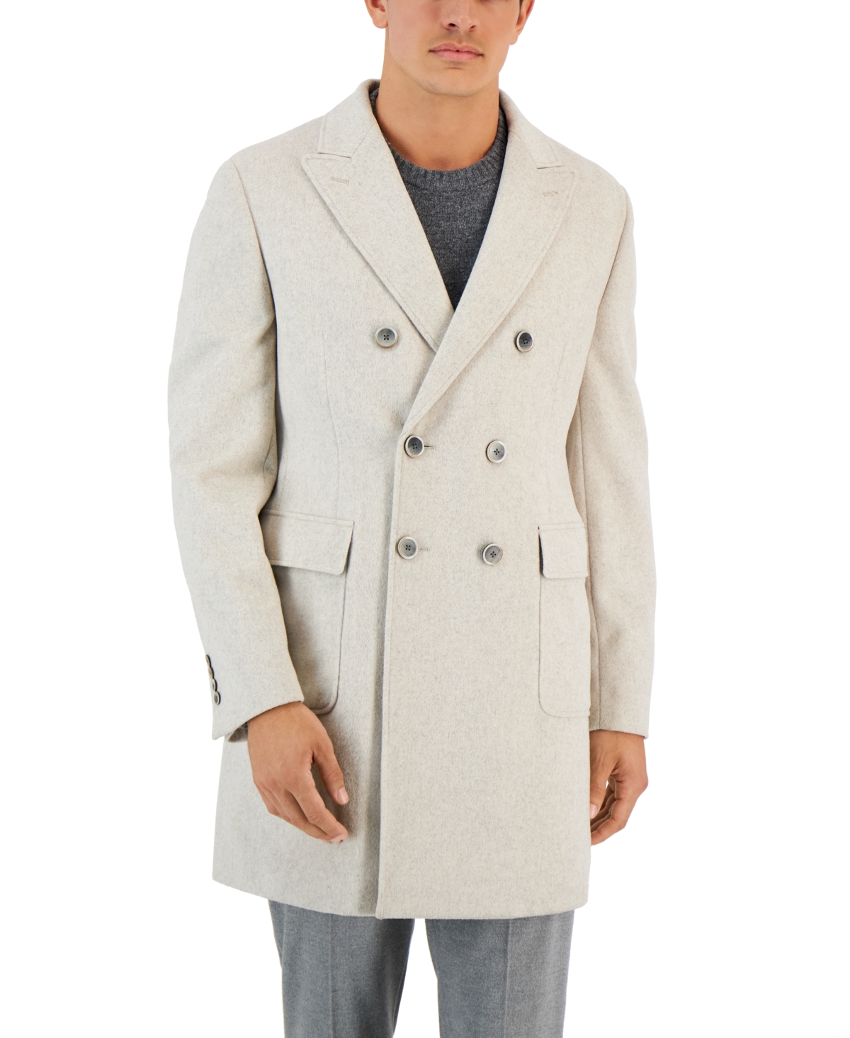 Men's Wool Slim-Fit Double-Breasted Overcoat - Oatmeal