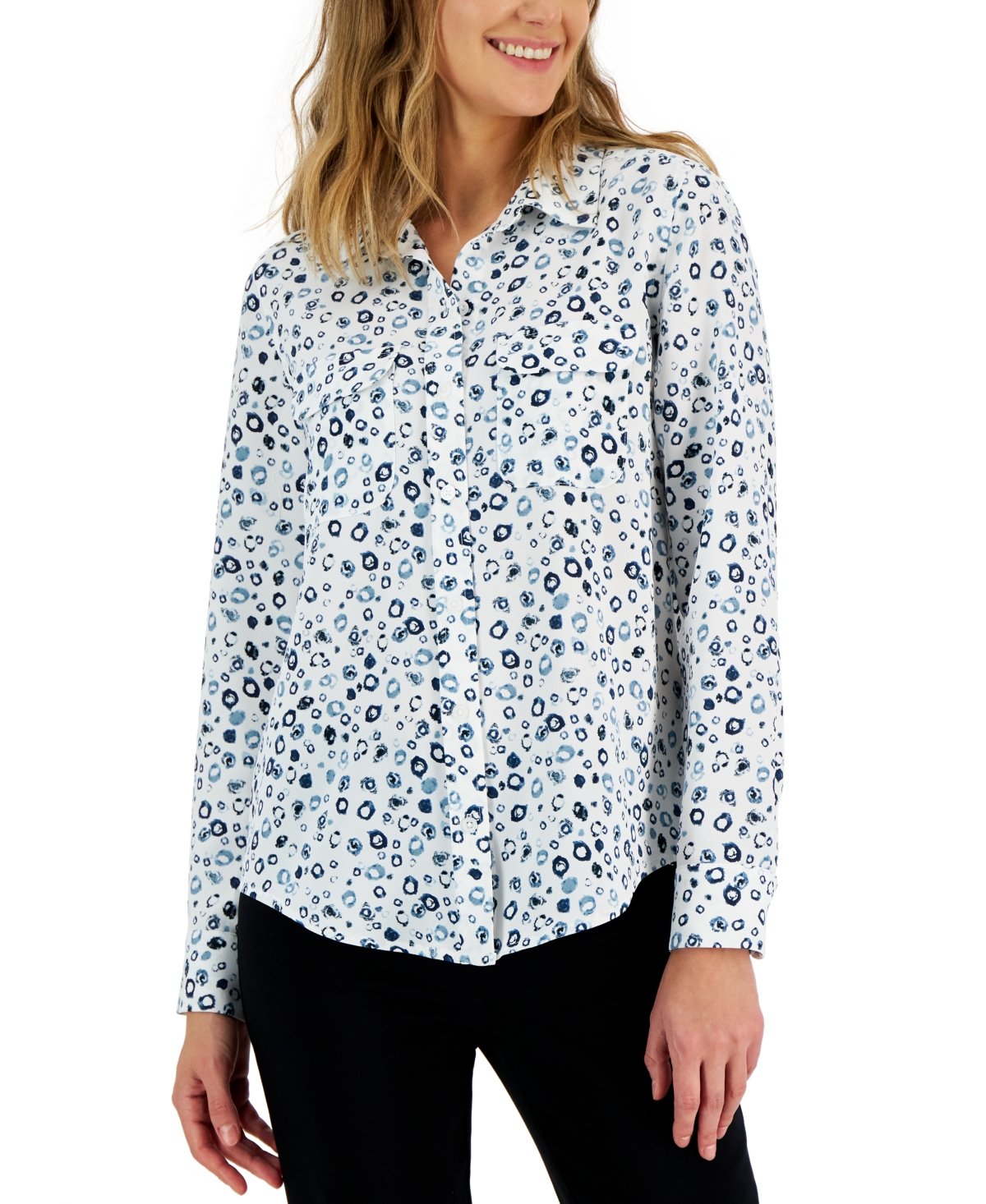 Alfani Women's Button-front Shirt, Created For Macy's In Ocean Dot