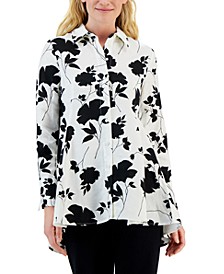 Women's Linen Blend High-Low Button Blouse, Created for Macy's