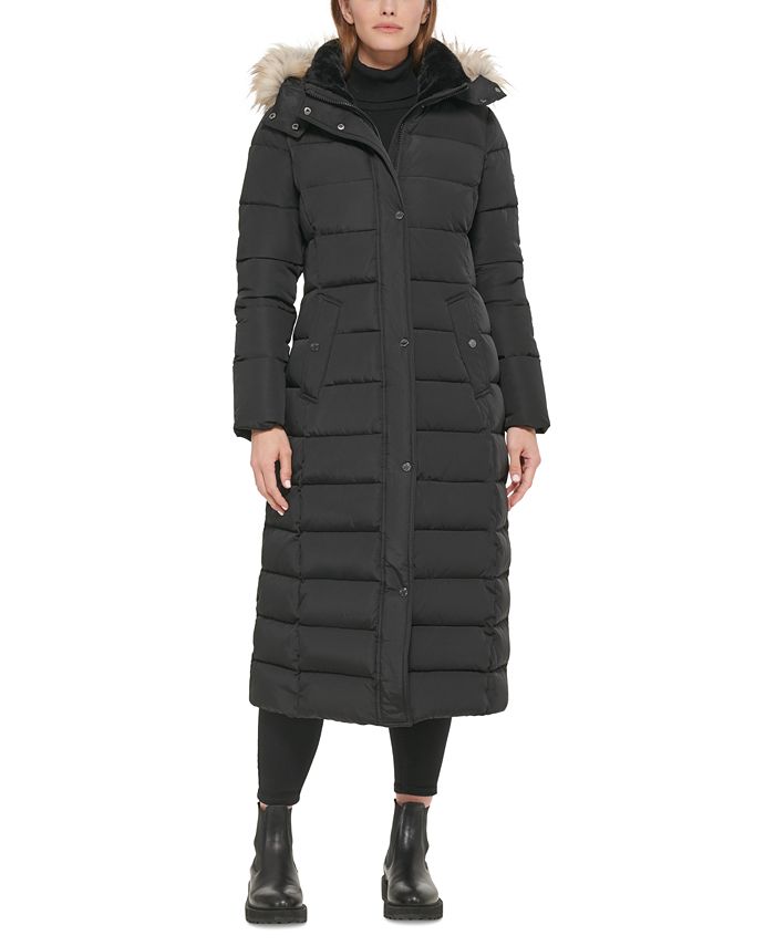 Calvin Klein Faux-Fur-Trim Hooded Maxi Puffer Coat & Reviews - Coats ...