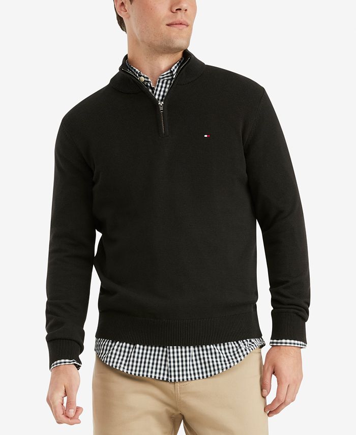 Tommy Hilfiger Men's Signature Solid Quarter-Zip Sweater - Macy's