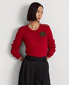 Button-Trim Cable-Knit Sweater, Regular & Petite