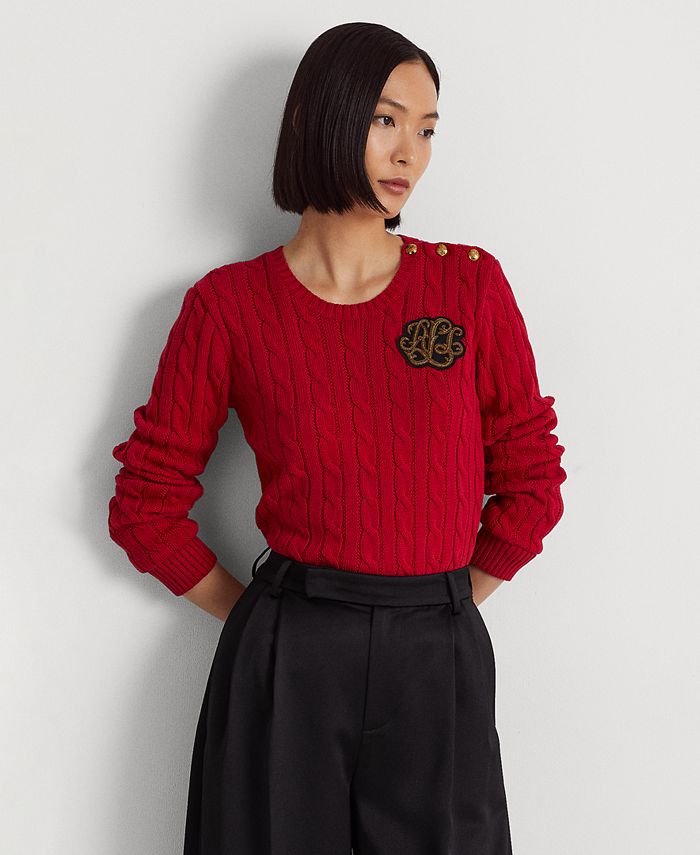 Lauren Ralph Lauren Button-Trim Cable-Knit Sweater - Macy's