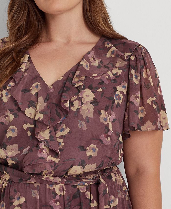 Lauren Ralph Lauren PlusSize Floral Belted Crinkle Dress