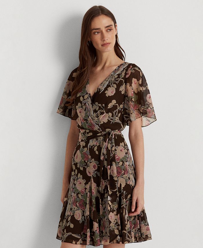 Lauren Ralph Lauren Floral Crinkle Georgette Surplice Dress - Macy's