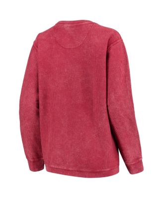Women's Crimson Oklahoma Sooners Comfy Cord Vintage-Like Wash Basic Arch Pullover Sweatshirt