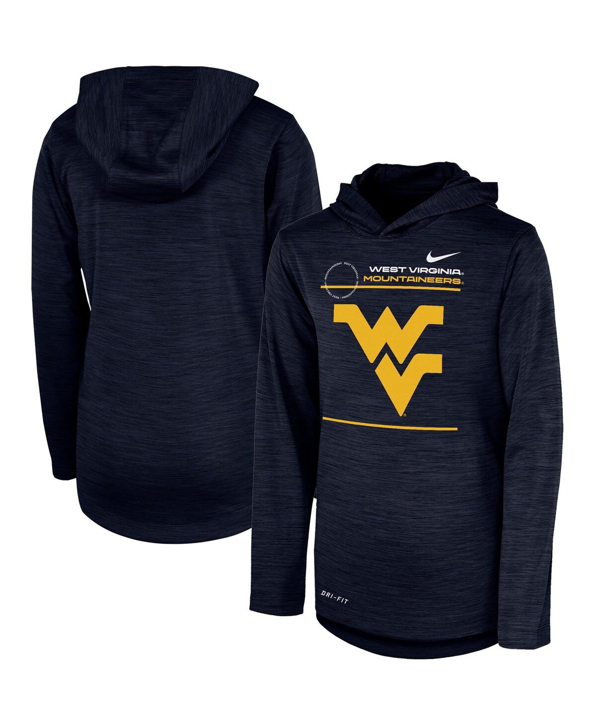 Youth Boys Nike Navy West Virginia Mountaineers 2021 Sideline Velocity Performance Long Sleeve Hoodie T-shirt