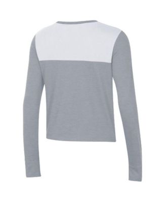 Women's White and Gray Notre Dame Fighting Irish Vault Cropped Long Sleeve T-shirt